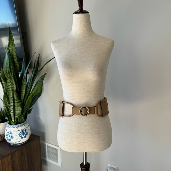 Vintage YSL Genuine Leather Wide Belt - Tan and Silver Hardware - Size: Small main image 9